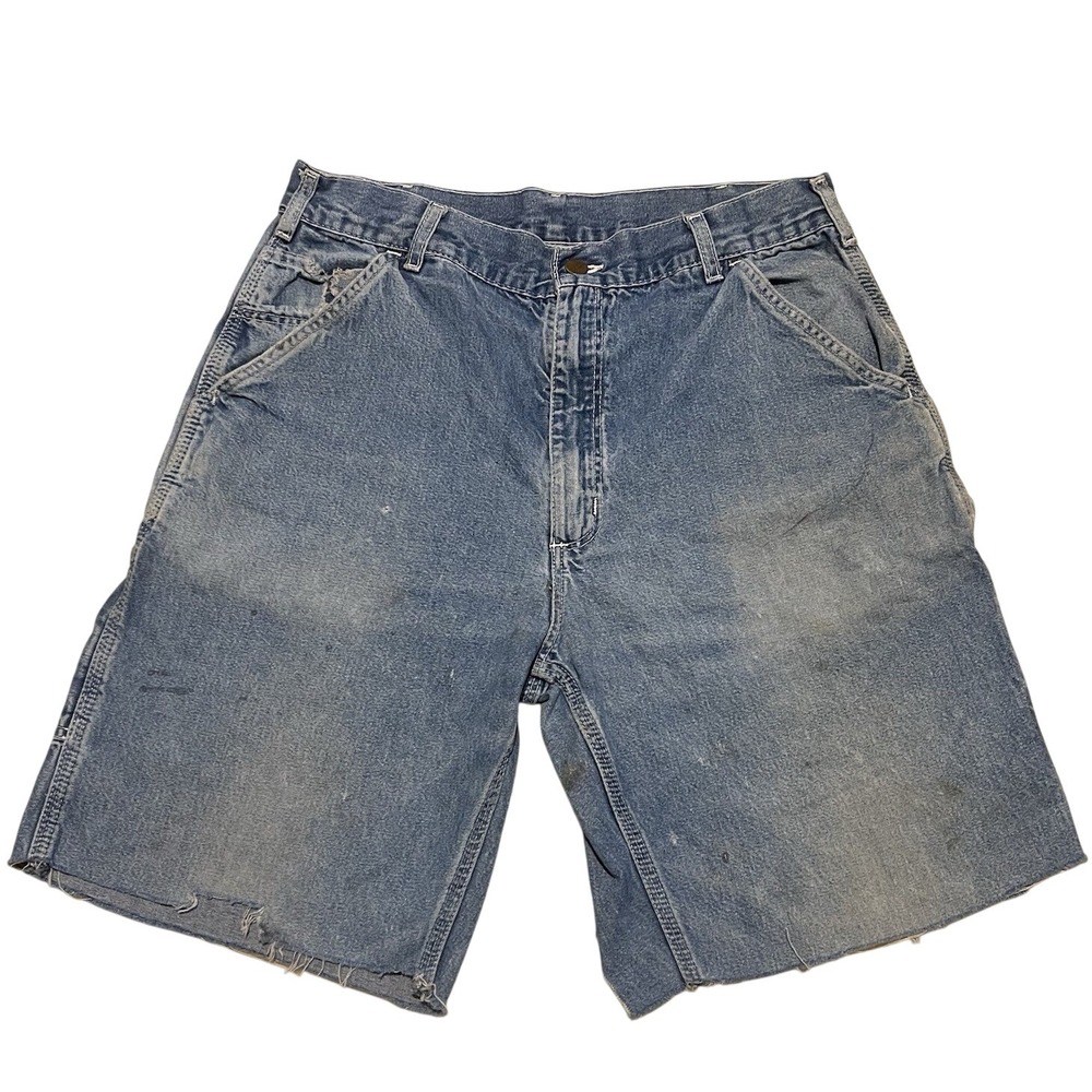 VTG Carhartt Shorts Mens 34 Blue Loose‎ Cut Off Carpenter Thrashed Ripped Grunge